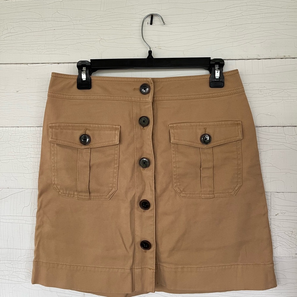 Ann Taylor Tan Brown Button Mini Pencil Skirt Size 4